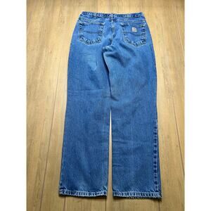 Vintage Carhartt Jeans Mens 34x32 Blue Denim Utility Work Pants relax Distress